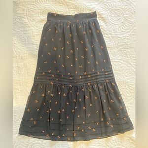 Madewell Black Skirt with Orange Floral Pattern